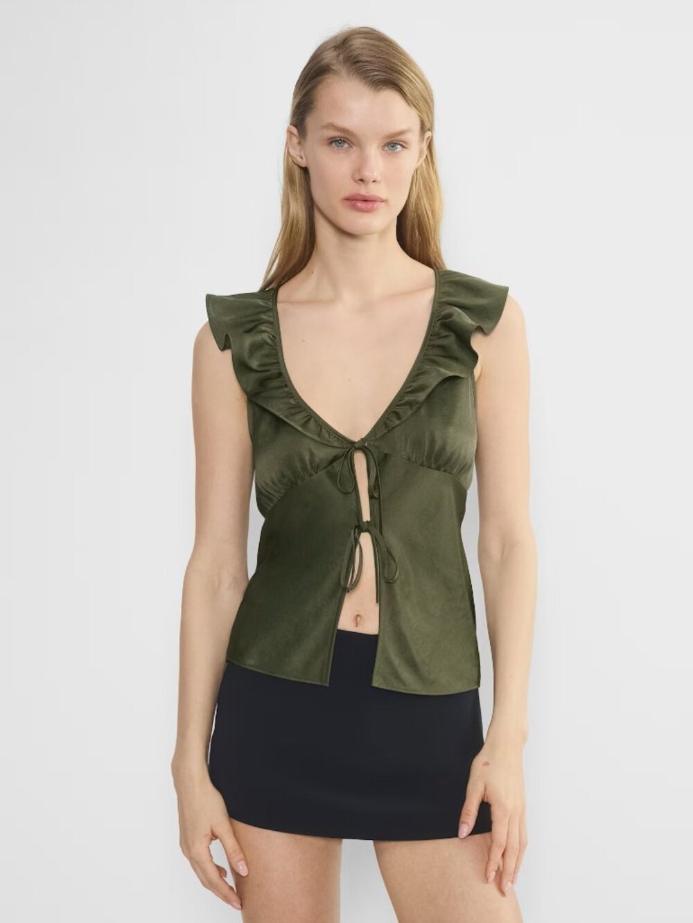 Aritzia Wilfred Tonka Satin Blouse M NWT in Dark Olive